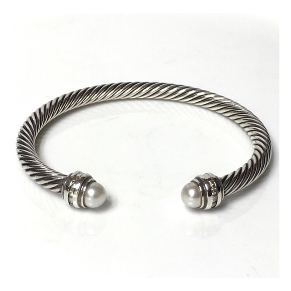 David Yurman Pearl Diamond Cable Cuff Bracelet - Picture 1 of 6